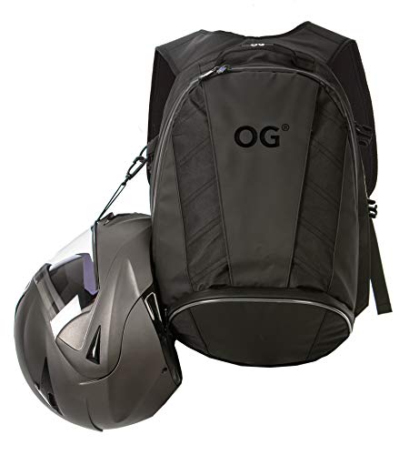 OG Online&Go EZ-RiderPRO Mochila Moto Negra Expandible 28-35L, Bolsa Porta-Cascos Motorista, Correa Casco, Impermeable, Portátil, Reflectante (Logo Negro)