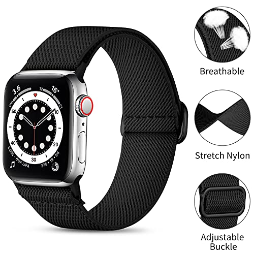 Oielai Solo Loop Correa de Compatible con Apple Watch 44mm 42mm 38mm 40mm, Correa Nylon de Repuesto Elástico Compatible con Apple Watch SE/iWatch Series 6 5 4 3 2 1, 38mm/40mm, Negro