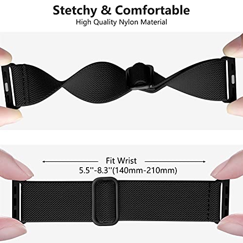 Oielai Solo Loop Correa de Compatible con Apple Watch 44mm 42mm 38mm 40mm, Correa Nylon de Repuesto Elástico Compatible con Apple Watch SE/iWatch Series 6 5 4 3 2 1, 38mm/40mm, Negro