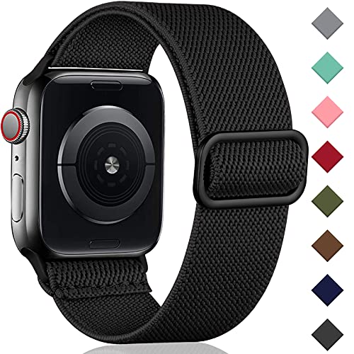 Oielai Solo Loop Correa de Compatible con Apple Watch 44mm 42mm 38mm 40mm, Correa Nylon de Repuesto Elástico Compatible con Apple Watch SE/iWatch Series 6 5 4 3 2 1, 38mm/40mm, Negro