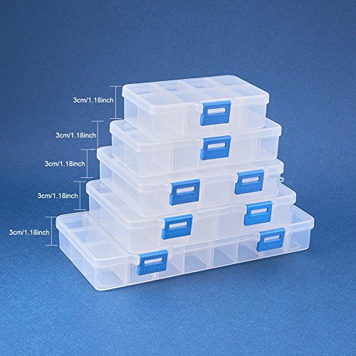 OLYCRAFT 5PCS Organizador de Plástico Caja de Almacenamiento Contenedores Mini Divisor Ajustable Contenedor de Rejilla Extraíble para Joyas - 8 Fajas, 10 Faja, 15 Faja, 18 Faja, 24 Faja