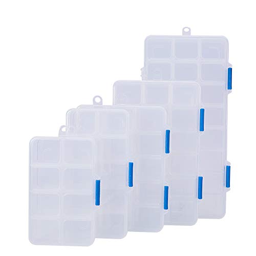 OLYCRAFT 5PCS Organizador de Plástico Caja de Almacenamiento Contenedores Mini Divisor Ajustable Contenedor de Rejilla Extraíble para Joyas - 8 Fajas, 10 Faja, 15 Faja, 18 Faja, 24 Faja