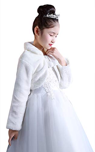 Ommda Princesa de Niña Cárdigan Chal de Piel Sintética Chaquetilla de Bolero niña Fiesta de Flor Capa de Princesa Accesorios de Vestido con Manga Larga,Blanco,L (9-12años)