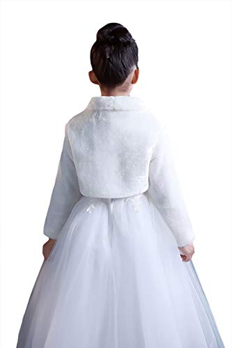 Ommda Princesa de Niña Cárdigan Chal de Piel Sintética Chaquetilla de Bolero niña Fiesta de Flor Capa de Princesa Accesorios de Vestido con Manga Larga,Blanco,L (9-12años)