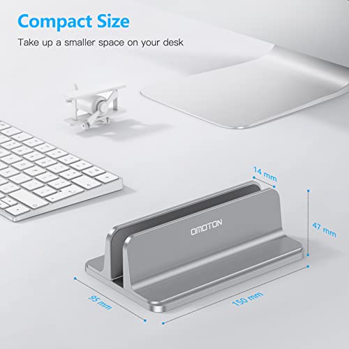 OMOTON Soporte Laptop, Atapta a Macbook Pro/Air, Huawei, DELL y Otros Portátiles y Netbooks, Vertical Soporte para Ordenador de Aluminio con Base Ajustable, Gris