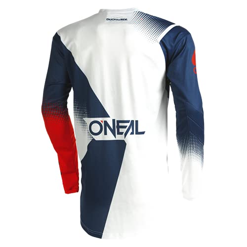 O'Neal | Maillot de Motocross de Manga Larga | MX Enduro | Protección Acolchada en los Codos, Cuello en V, Transpirable | Element Jersey Racewear V.22 | Adulto | Azul Blanco Rojo | Talla M