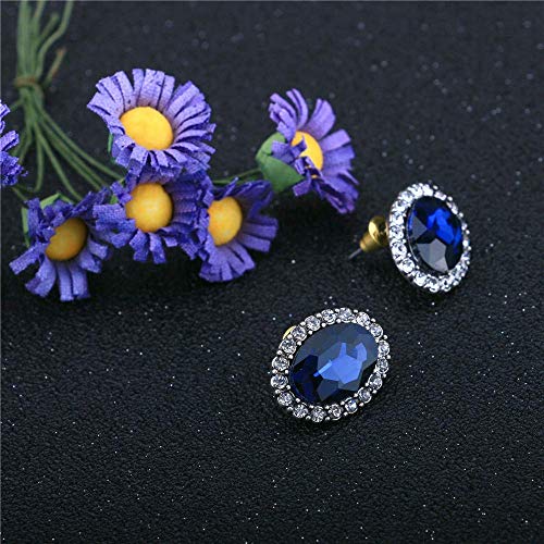 Onefeart Chapado En Oro Aretes Para Mujeres Oval Cristal Elíptico Forma Elegante Estilo 15MMx20MM Azul