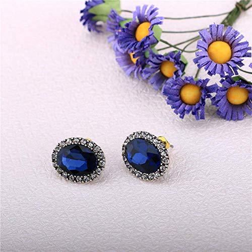 Onefeart Chapado En Oro Aretes Para Mujeres Oval Cristal Elíptico Forma Elegante Estilo 15MMx20MM Azul