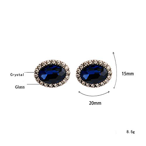 Onefeart Chapado En Oro Aretes Para Mujeres Oval Cristal Elíptico Forma Elegante Estilo 15MMx20MM Azul