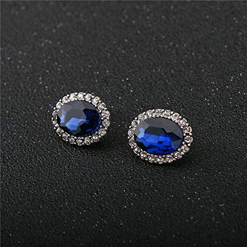 Onefeart Chapado En Oro Aretes Para Mujeres Oval Cristal Elíptico Forma Elegante Estilo 15MMx20MM Azul