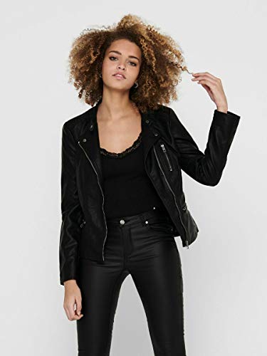 Only Leather Look Biker Jacket Chaqueta, Negro (Black), 38 para Mujer