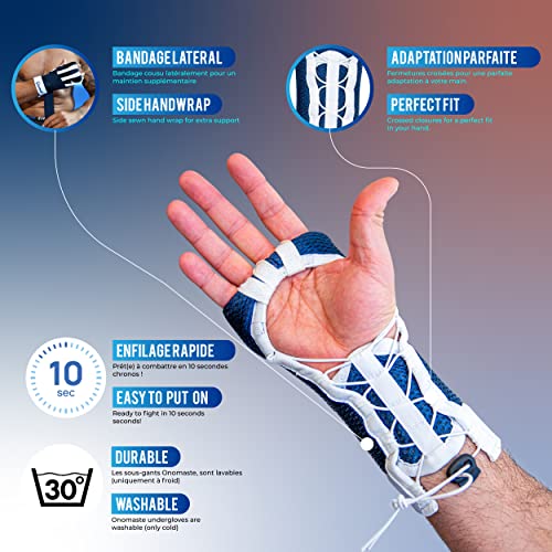 ONOMASTE – Guantes Interiores profesionales ultra acolchados con sistema de enhebrado rápido – vendas de boxeo – vendas Boxeo – vendaje boxeo – Banda de boxeo – Color azul marino