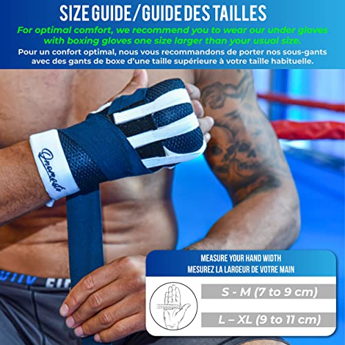 ONOMASTE – Guantes Interiores profesionales ultra acolchados con sistema de enhebrado rápido – vendas de boxeo – vendas Boxeo – vendaje boxeo – Banda de boxeo – Color azul marino