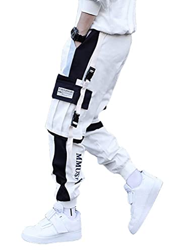 Onsoyours Hombres Pantalones de Carga Deportivos Jogging Pantalones Moda Casual Hip Hop De Primavera para Hombres Pantalones A Blanco S