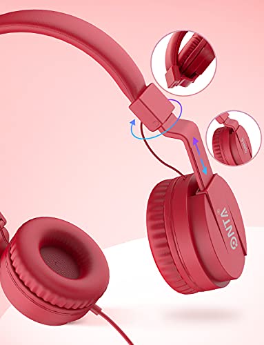 ONTA® Plegable Auriculares De Audio Ajustable Ligero Auriculares para Niños Teléfonos Móviles Smartphones iPhone Rrdenador Portátil MP3/4 Auriculares (Rojo)