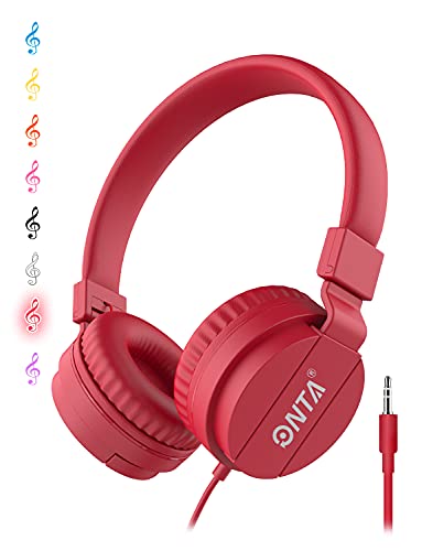 ONTA® Plegable Auriculares De Audio Ajustable Ligero Auriculares para Niños Teléfonos Móviles Smartphones iPhone Rrdenador Portátil MP3/4 Auriculares (Rojo)