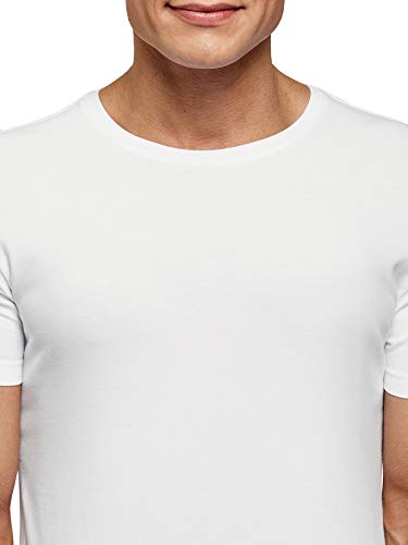 oodji Ultra Hombre Camiseta Básica Entallada, Blanco, XL