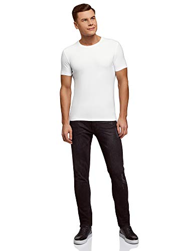 oodji Ultra Hombre Camiseta Básica Entallada, Blanco, XL