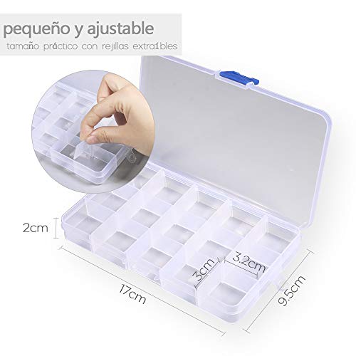 Opret 4 Pack Caja de Almacenamiento Transparente Caja Compartimentos de Plástico (15 Compartimentos) con Separadores Ajustables Organizador de Joyería Contenedor de Herramientas (Transparente)