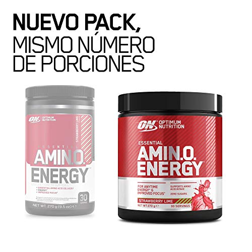 Optimum Nutrition Amino Energy Pre Workout en Polvo, Bebida Energética con Beta Alanina, Vitamina C, Cafeína, Aminoacidos Incluyendo BCAA, Fresa y Lima, 30 Porciones, 270g, Embalaje Puede Variar