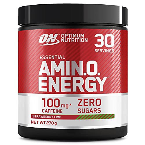 Optimum Nutrition Amino Energy Pre Workout en Polvo, Bebida Energética con Beta Alanina, Vitamina C, Cafeína, Aminoacidos Incluyendo BCAA, Fresa y Lima, 30 Porciones, 270g, Embalaje Puede Variar