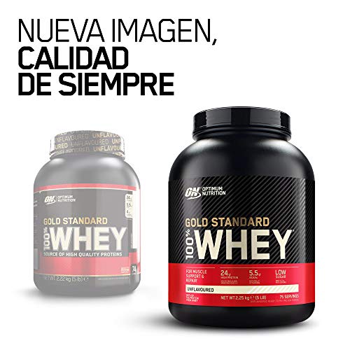 Optimum Nutrition Gold Standard 100% Whey Proteína en Polvo, Glutamina y Aminoácidos Naturales, BCAA, Sin Sabor, 75 Porciones, 2.25kg, Embalaje Puede Variar