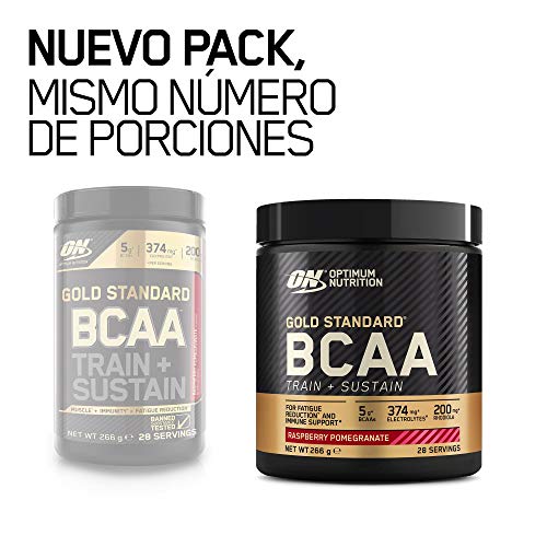 Optimum Nutrition Gold Standard BCAA Polvo, Suplementos Deportivos con Aminoacidos, Vitamina C, Zinc, Magnesio y Electrolitos, Frambuesa y Granada, 28 Porciones, 266g, Embalaje Puede Variar