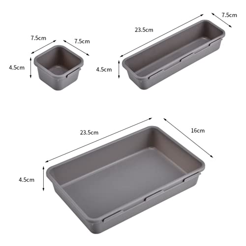 Organizador de Cajones, 16 piezas, Cajas Bandejas de Plástico Apilables Almacenamiento para Cajones, Escritorio, Cocina, Baño, Maquillaje, Armario (Gris oscuro)