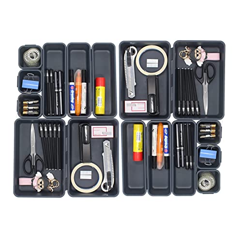 Organizador de Cajones, 16 piezas, Cajas Bandejas de Plástico Apilables Almacenamiento para Cajones, Escritorio, Cocina, Baño, Maquillaje, Armario (Gris oscuro)