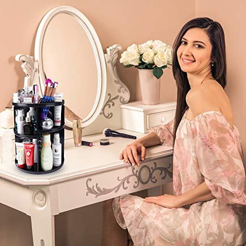 Organizador de Maquillaje Giratorio de Rotación 360 Grados, Ajustable Almacenamiento Cosmético, Soporte de Exhibición Caja de Almacenaje se Adapta a Joyas, Pinceles, Lápices Labiales y más