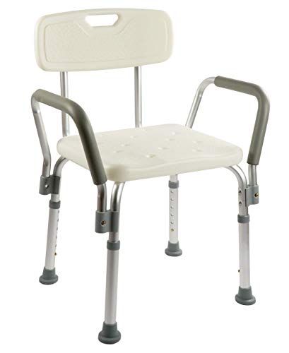 OrtoPrime Silla Ducha con Respaldo Extraíble - Taburete Baño Ortopédico Adultos y Niños - Reposabrazos Acolchados - Regulable 6 Alturas - Asiento de Aseo Cómodo y Seguro