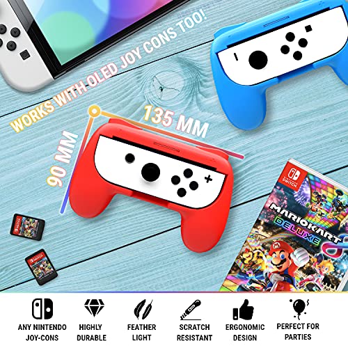 Orzly Grips compatibles con los Joy-Cons de la Nintendo Switch - Pack DE Dos (1x Rojo y 1x Azul) Grips Universales para Usar con los JoyCons de la Nintendo Switch