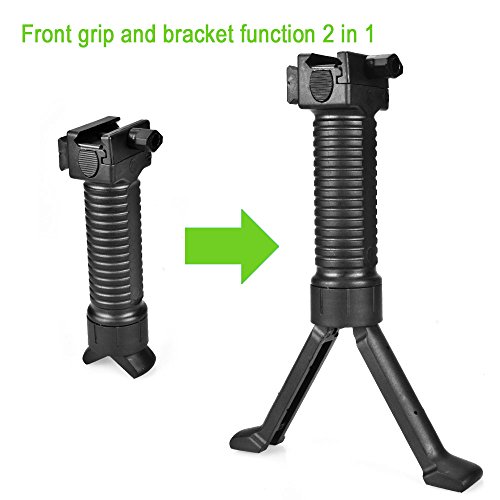 OTraki Bípode Táctico 20mm Grip Bípodes Mount 2 en 1 Plegable Universal Bípode para Pistola de Aire Rifle para Armas de Caza, Multiángulo, Negro