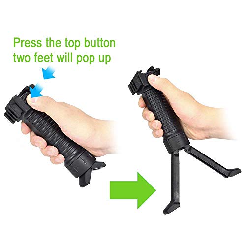 OTraki Bípode Táctico 20mm Grip Bípodes Mount 2 en 1 Plegable Universal Bípode para Pistola de Aire Rifle para Armas de Caza, Multiángulo, Negro