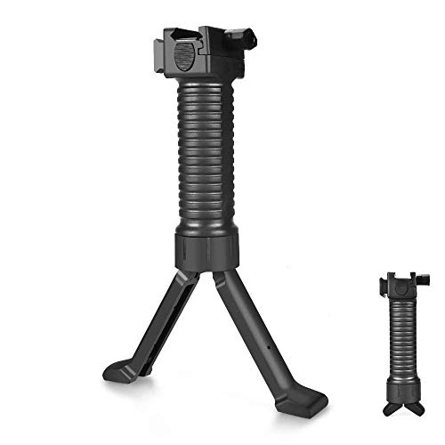 OTraki Bípode Táctico 20mm Grip Bípodes Mount 2 en 1 Plegable Universal Bípode para Pistola de Aire Rifle para Armas de Caza, Multiángulo, Negro