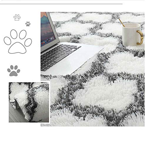 Ouduo Alfombra Shaggy para Salón, Pelo Largo Mullida Brillante Super Suave Interior Moderno Tie Dye Lavado Sedoso Antideslizantes Peludas Dormitorio Alfombra del Piso (Blanco,40 * 60cm)