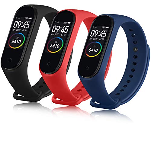 Oumida Correa Compatible con Xiaomi Mi Band 4 Xiaomi Mi Band 3, Pulseras Reloj Recambio Silicona Suave Original para Xiaomi Mi Smart Band 4 (Negro/Rojo/Azul)