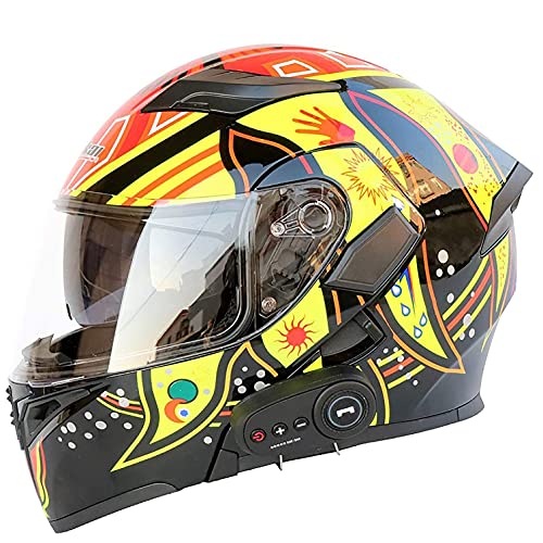 ouruanyang Cascos de Motocicleta con Bluetooth, Cascos integrales modulares abatibles de Doble Visera, Casco Aprobado por Dot, Casco abatible Frontal para Hombres y Mujeres Incorporado FM B, XXL