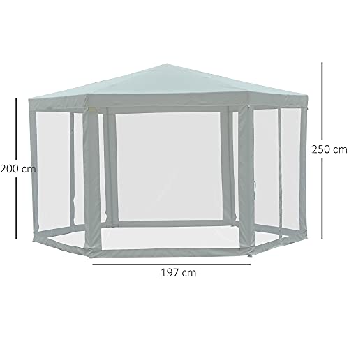 Outsunny Carpa Gazebo Tipo Cenador Hexagonal con Mosquitera para Jardín y Terraza Ø3,9 m Material de Poliéster Repelente al Agua (Crema)