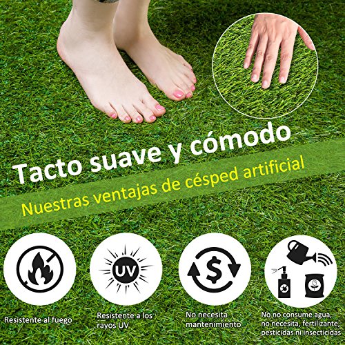 Outsunny Césped Artificial con Altura de Hierba 25mm Tipo Alfombra o Estera de Hierba Sintética de Exterior para Jardín y Terraza 30x30x3,5cm (Modelo 1: 10 Piezas)