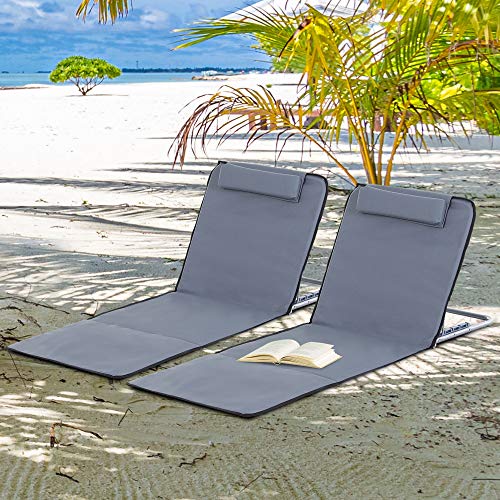 Outsunny Conjunto de 2 Esterillas de Playa con Respaldo Reclinable en 5 Niveles Bolsa de Transporte y Reposacabezas 48x134x36-45 cm Gris