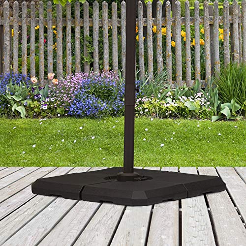 Outsunny Set de 4 Piezas Soporte de Parasol Base para Sombrilla Terreza o Jardín Rellenable de 20 kg de Agua o 30 kg de Arena Estable 100x100x9.5 cm Negro