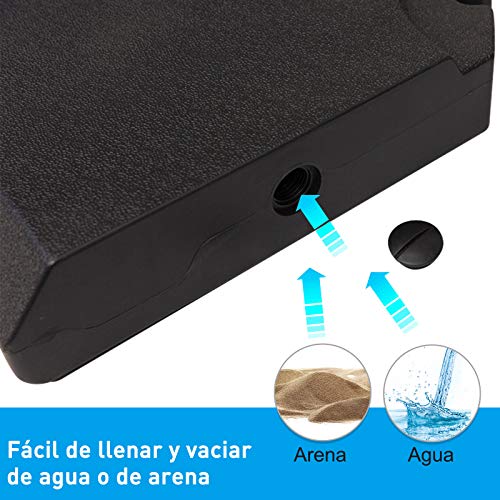 Outsunny Set de 4 Piezas Soporte de Parasol Base para Sombrilla Terreza o Jardín Rellenable de 20 kg de Agua o 30 kg de Arena Estable 100x100x9.5 cm Negro