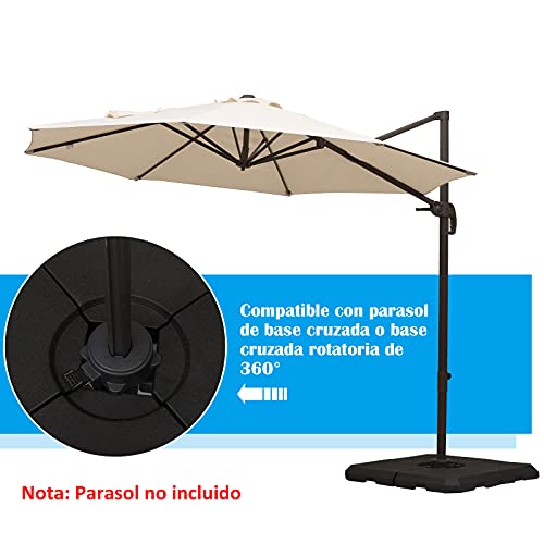 Outsunny Set de 4 Piezas Soporte de Parasol Base para Sombrilla Terreza o Jardín Rellenable de 20 kg de Agua o 30 kg de Arena Estable 100x100x9.5 cm Negro