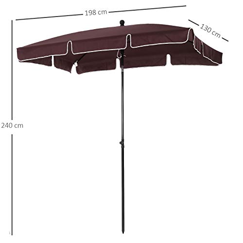 Outsunny Sombrilla Rectangular Grande Parasol con Ángulo Ajustable para Patio Terraza o Jardín 198x130x240cm En Color Marrón