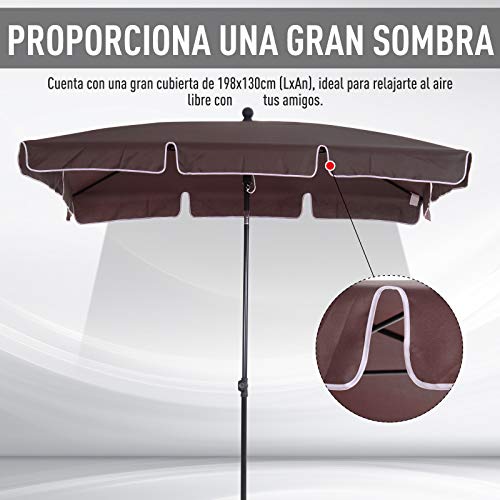 Outsunny Sombrilla Rectangular Grande Parasol con Ángulo Ajustable para Patio Terraza o Jardín 198x130x240cm En Color Marrón