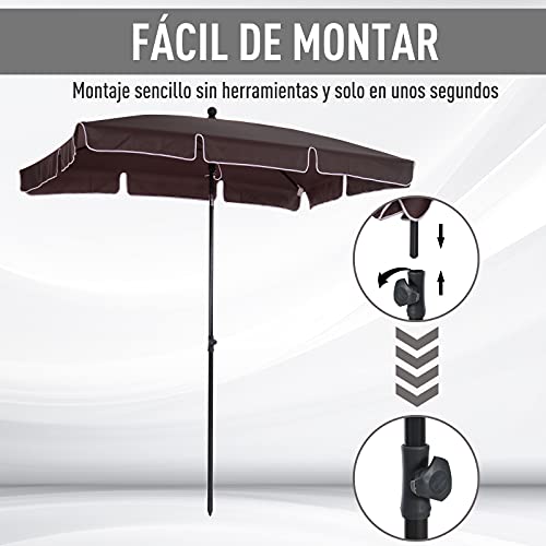 Outsunny Sombrilla Rectangular Grande Parasol con Ángulo Ajustable para Patio Terraza o Jardín 198x130x240cm En Color Marrón