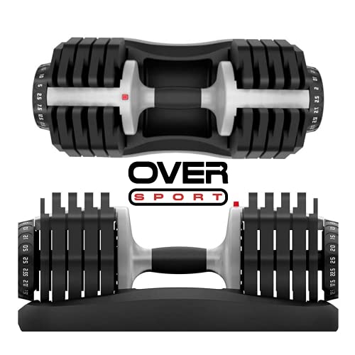 OVER SPORT Mancuernas Ajustables para Gimnasio o Hacer Deporte en Casa - Pesas con Discos Regulables para musculación para Hombre y Mujer- Pesas Ajustables (Pack 2X25 Kilos)