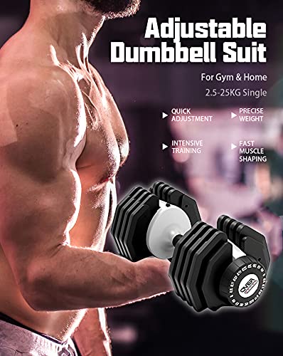 OVER SPORT Mancuernas Ajustables para Gimnasio o Hacer Deporte en Casa - Pesas con Discos Regulables para musculación para Hombre y Mujer- Pesas Ajustables (Pack 2X25 Kilos)