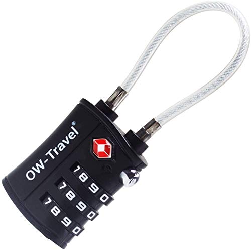 OW-Travel Candado Combinacion Cable Acero Flexible Anti robo. Candado maleta TSA numerico 3 Digitos. Candados mochila y maletas. Candado Taquilla Gimnasio. TSA candado seguridad equipaje Negro 1